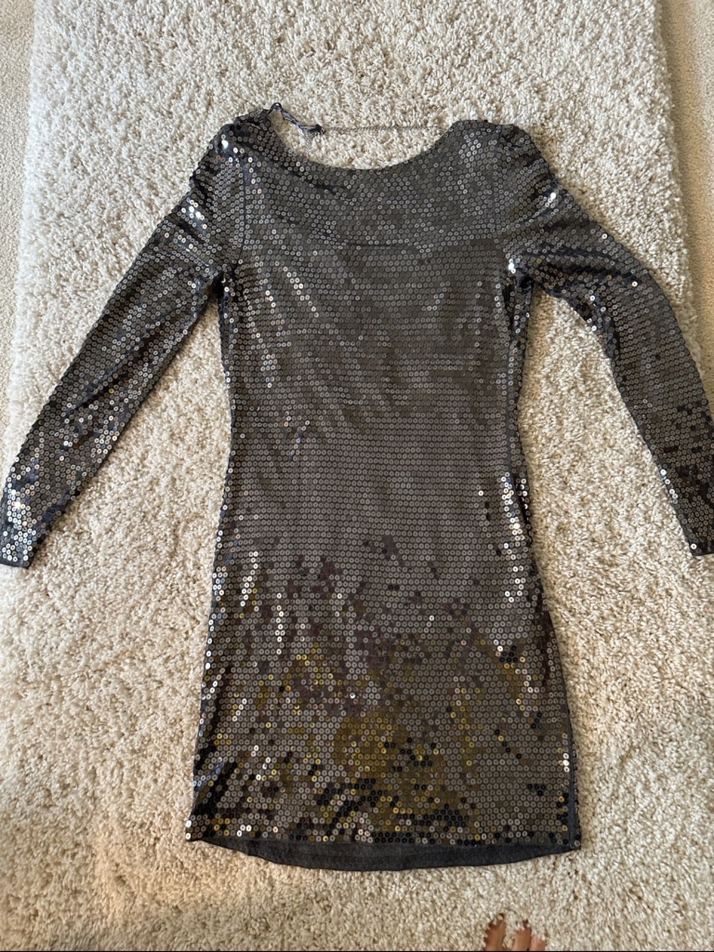 Michael Kors Silver Sequin Long-Sleeve Bodycon Dress